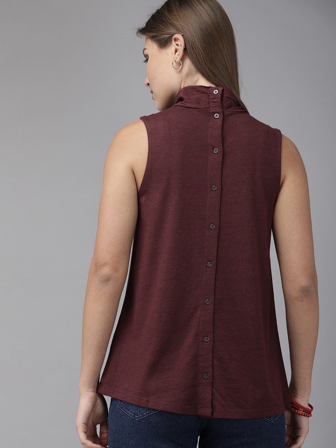 

Roadster Women Burgundy Solid Styled Back Top