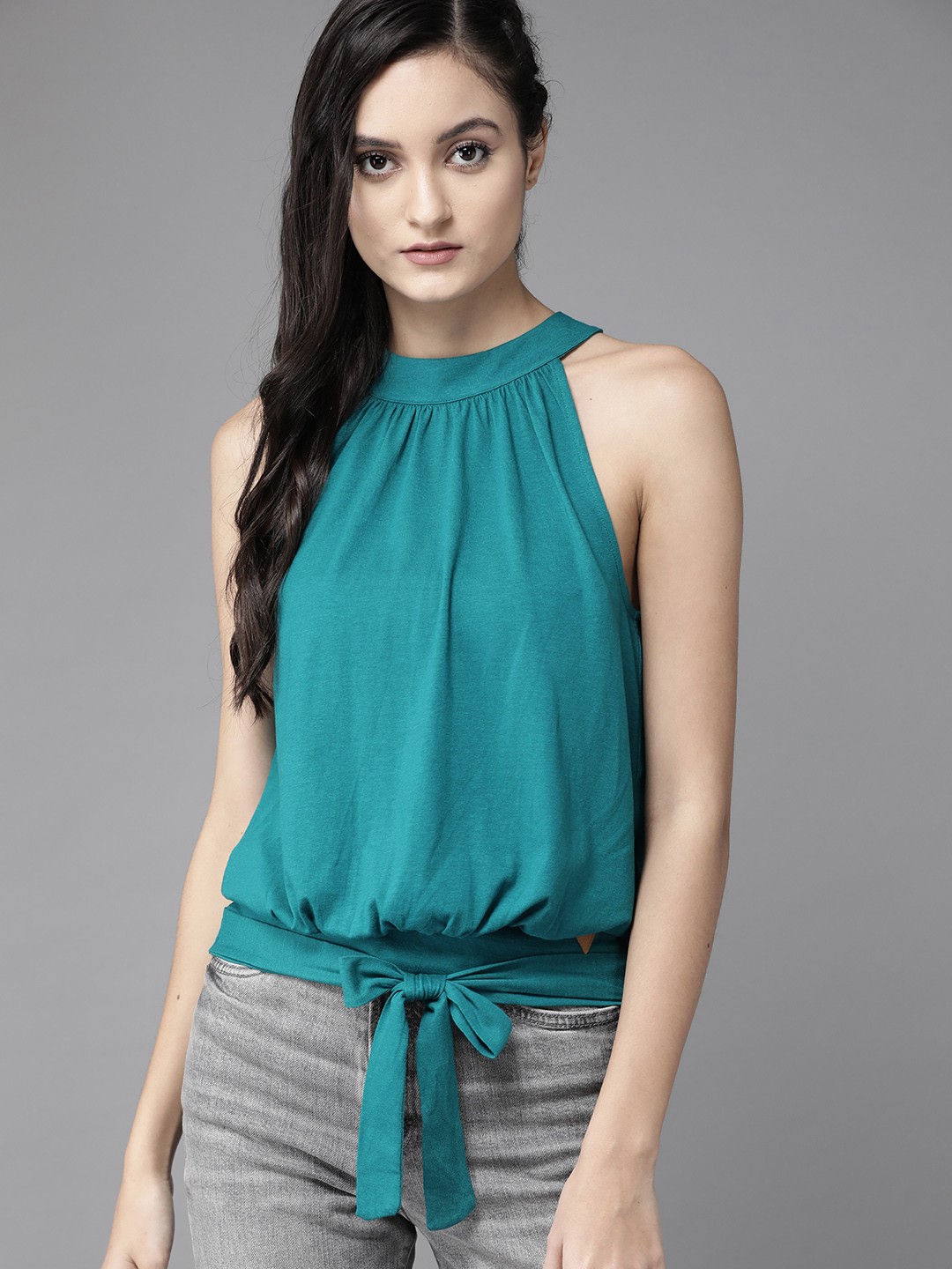 

Roadster Women Teal Solid Blouson Top