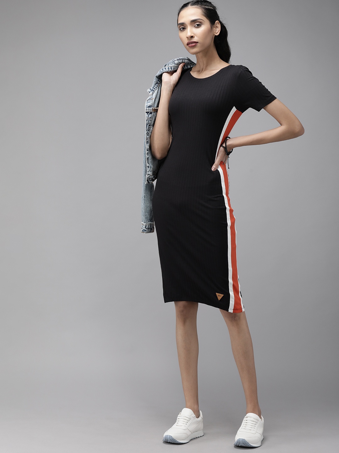 

Roadster Women Black Solid T-shirt Dress