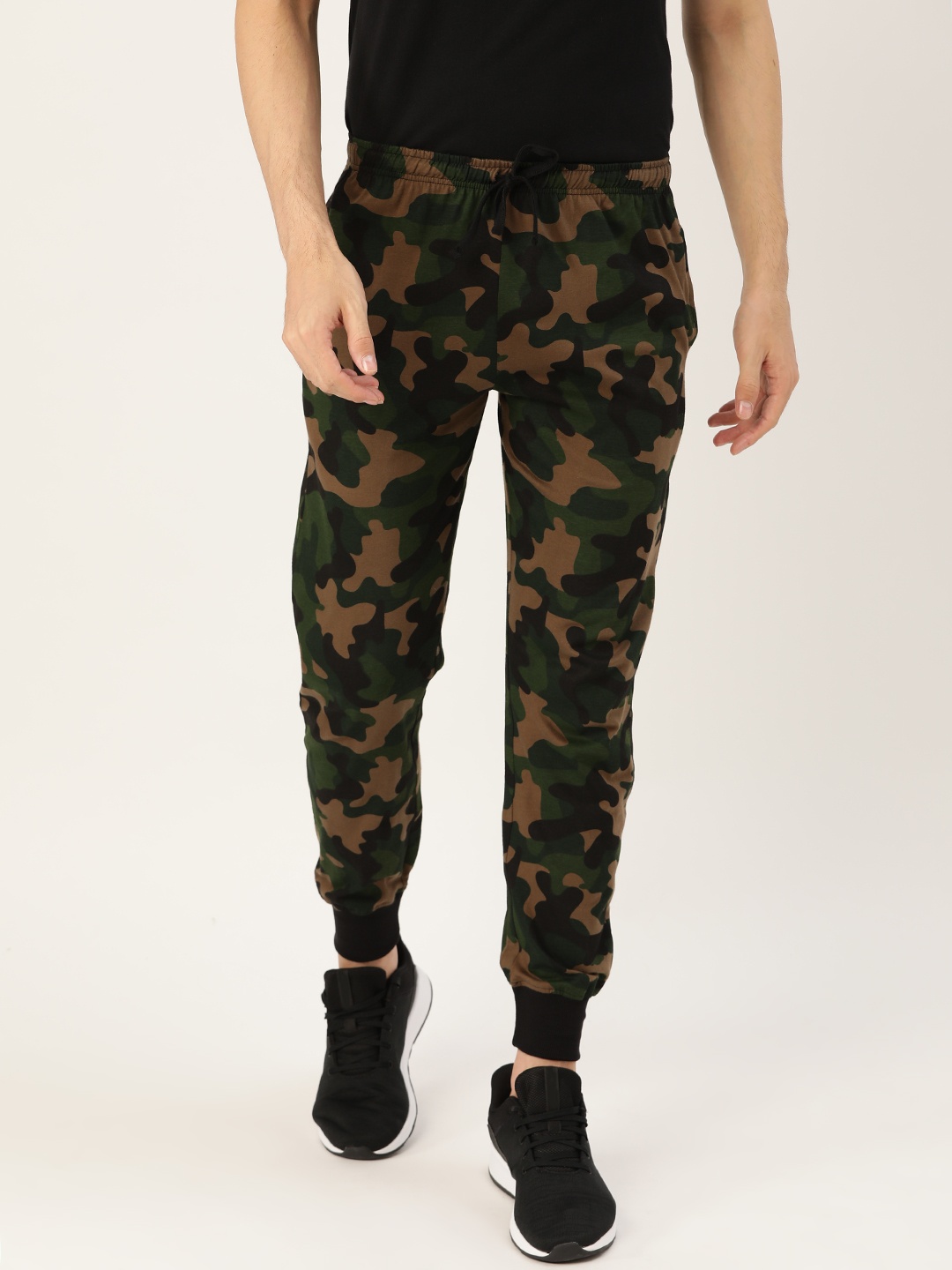 

Rodzen Men Olive Green & Brown Camouflage Print Joggers