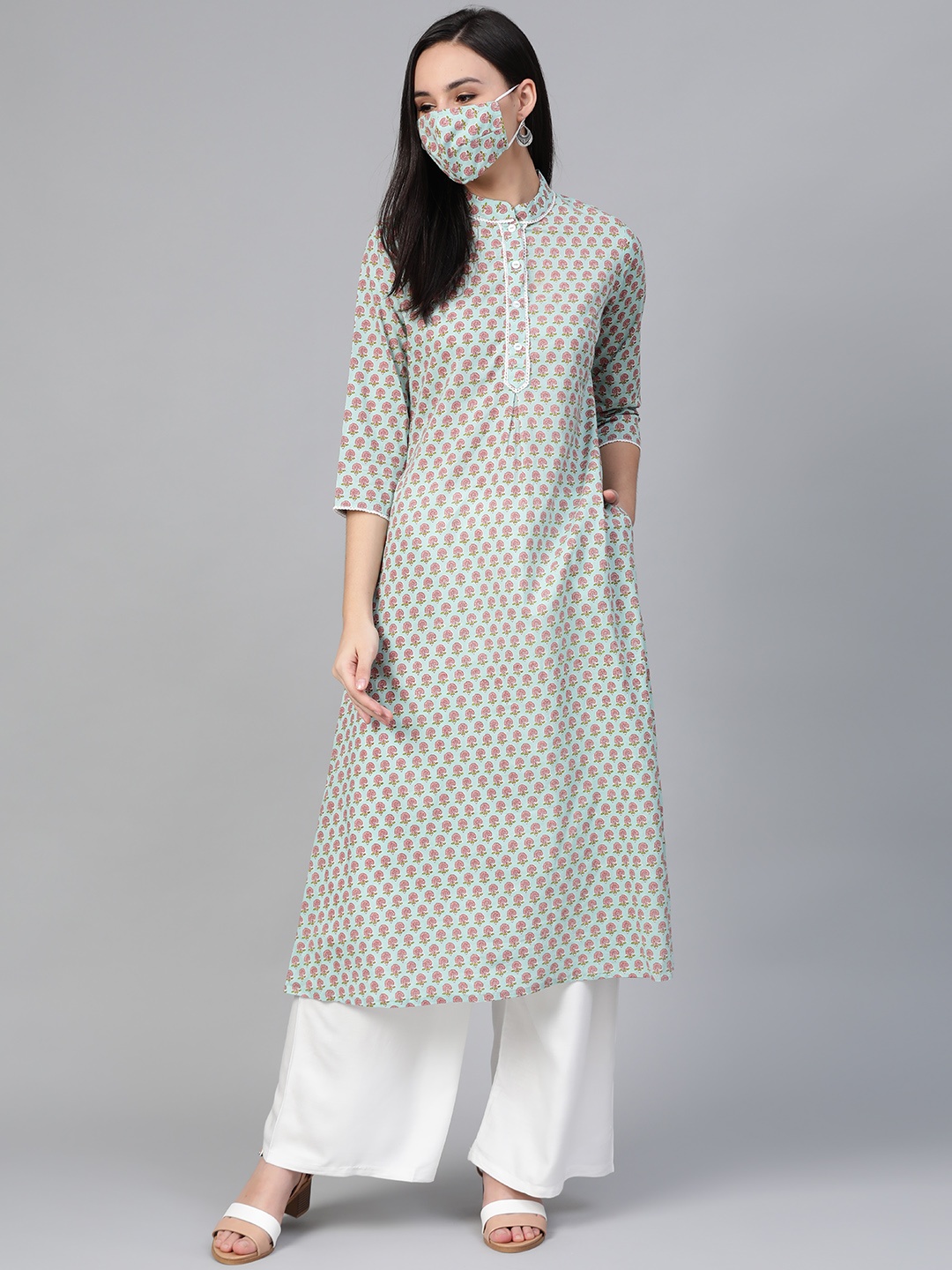 

Azira Women Blue Pink Printed A-Line Kurta