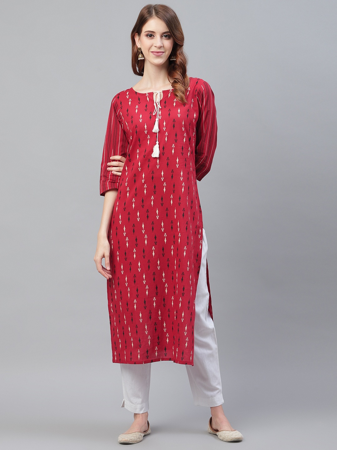 

Azira Women Red & Off-White Ikkat Print Straight Kurta