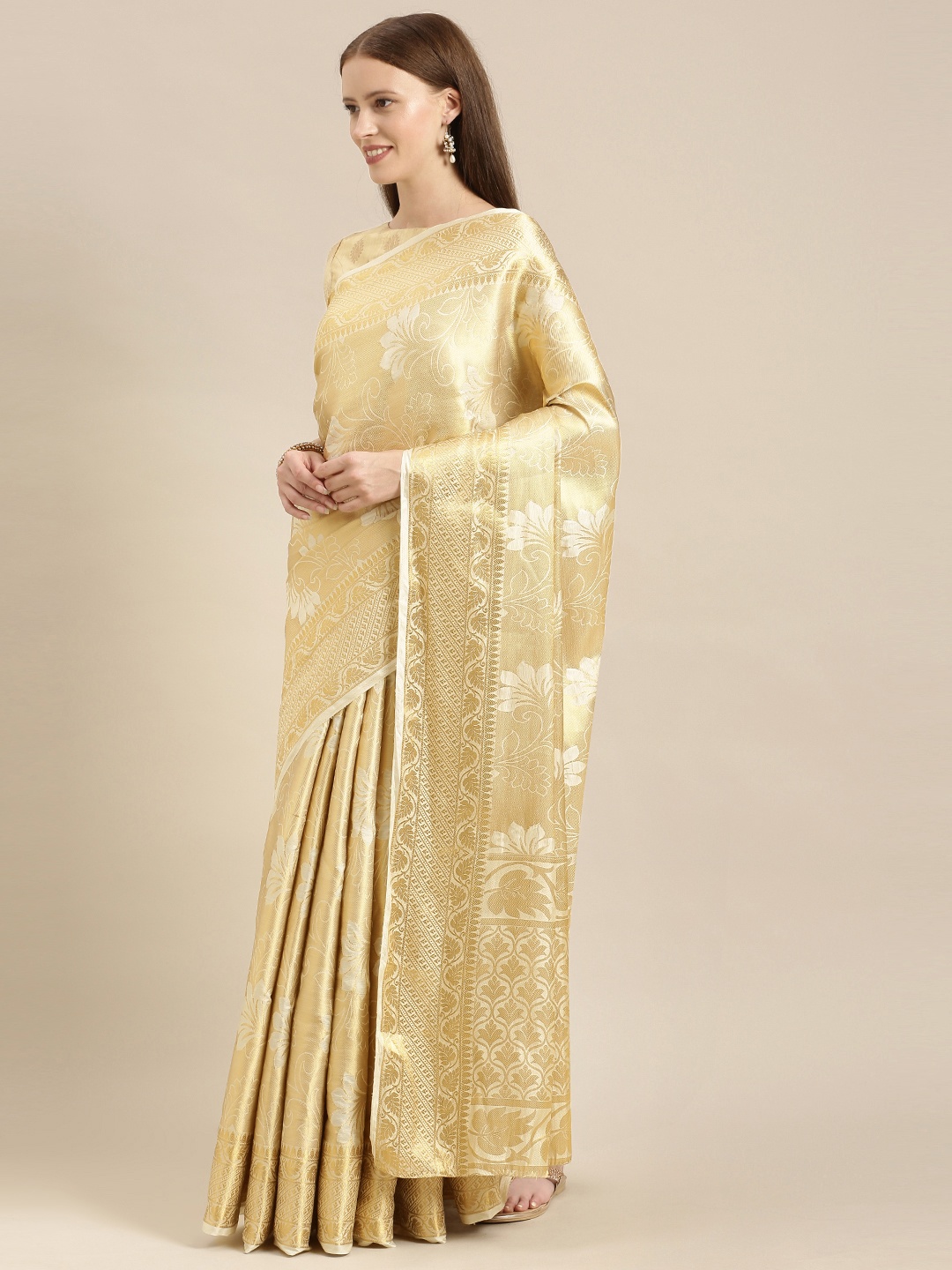 

MIMOSA Beige Art Silk Woven Design Kasavu Saree