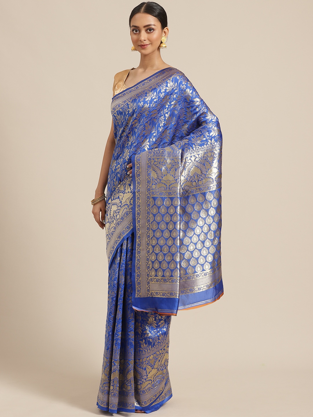 

KALINI Blue & Golden Zari Woven Design Saree