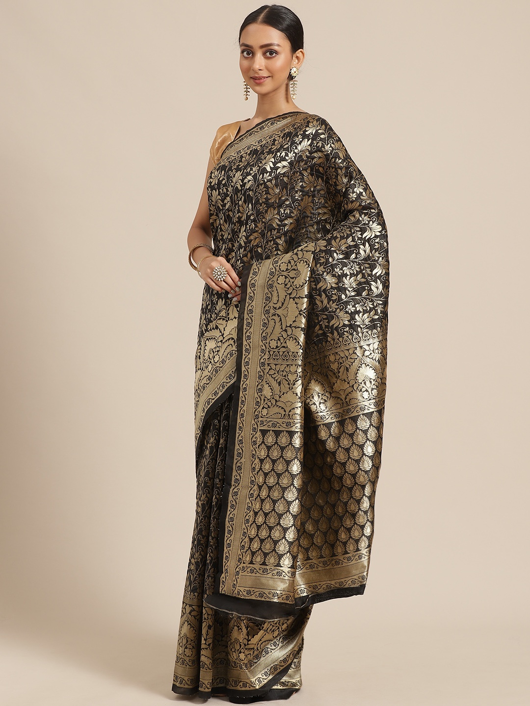 

KALINI Black & Golden Zari Woven Design Saree
