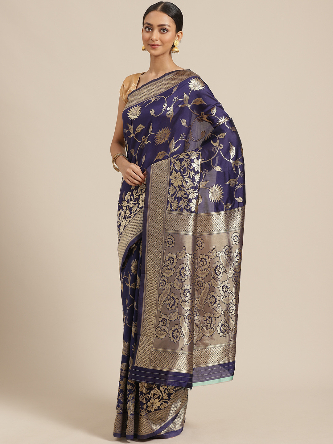 

KALINI Navy Blue & Golden Zari Woven Design Saree