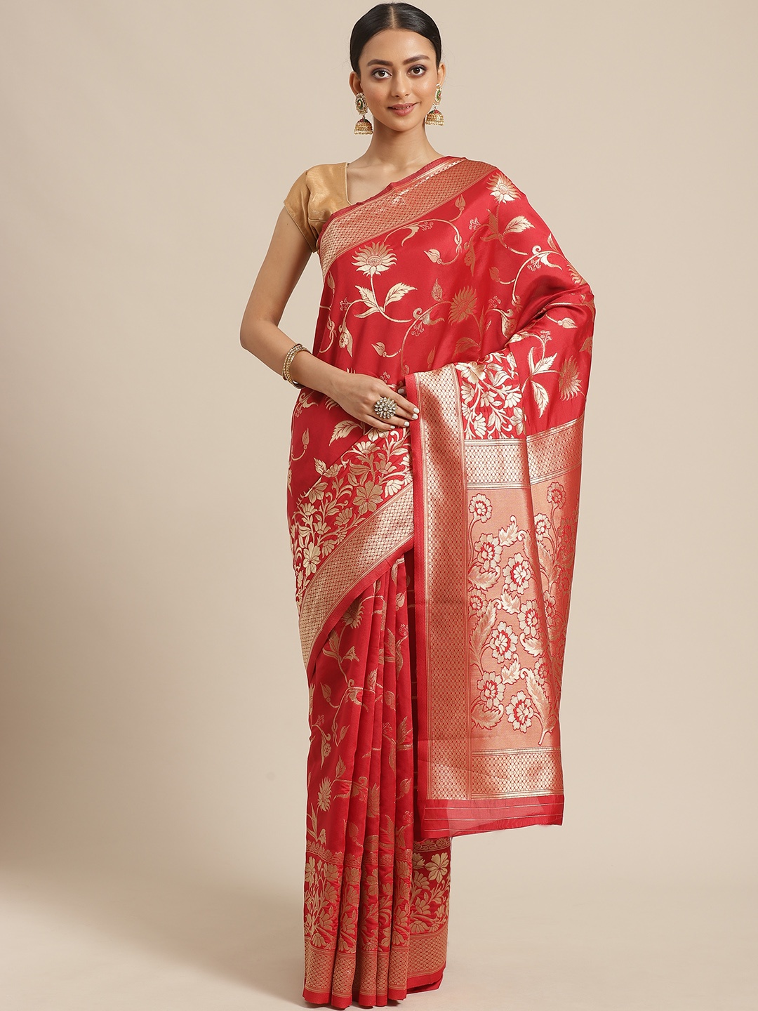 

KALINI Red & Golden Zari Woven Design Saree