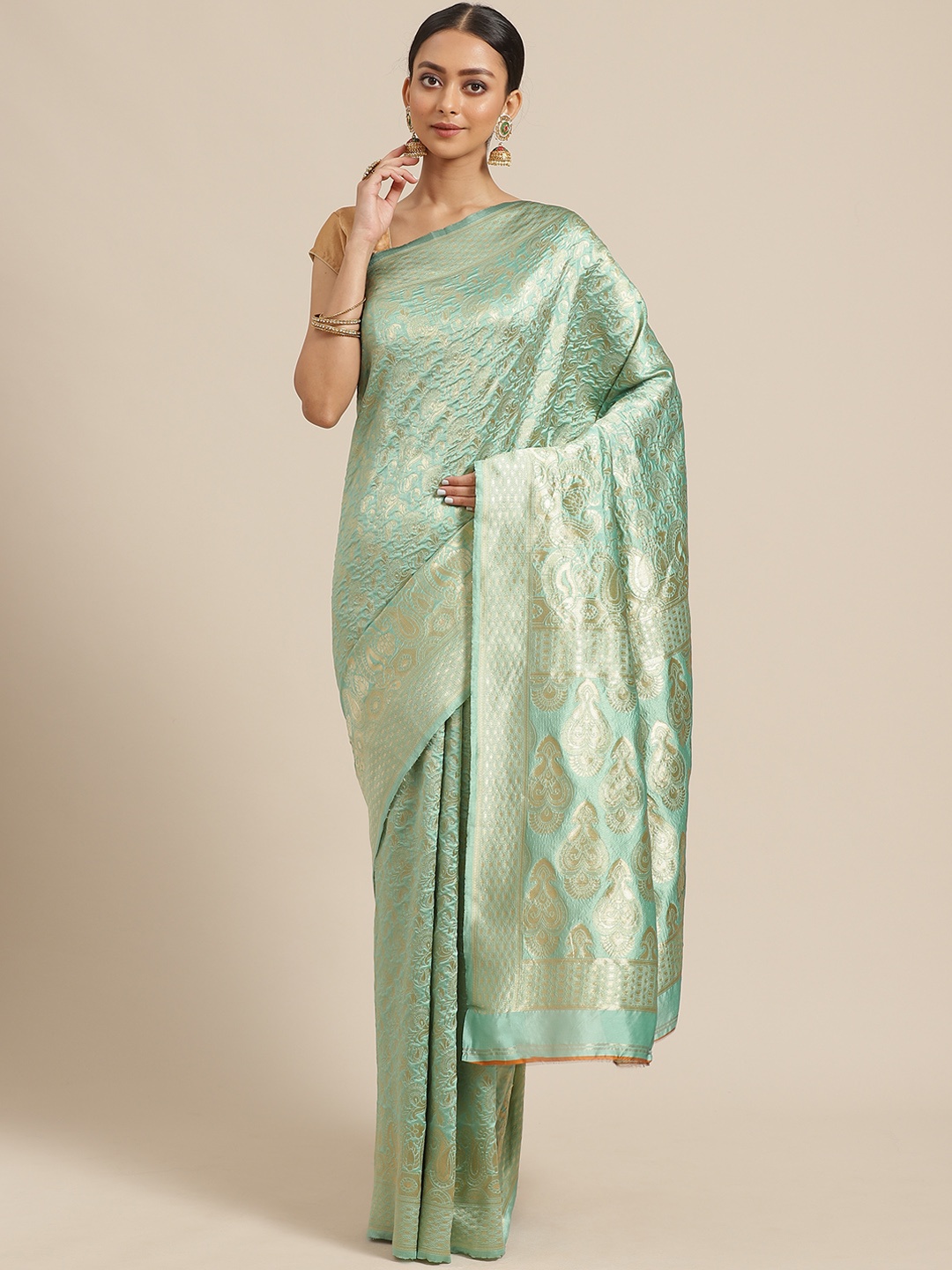 

KALINI Green & Golden Zari Woven Design Saree