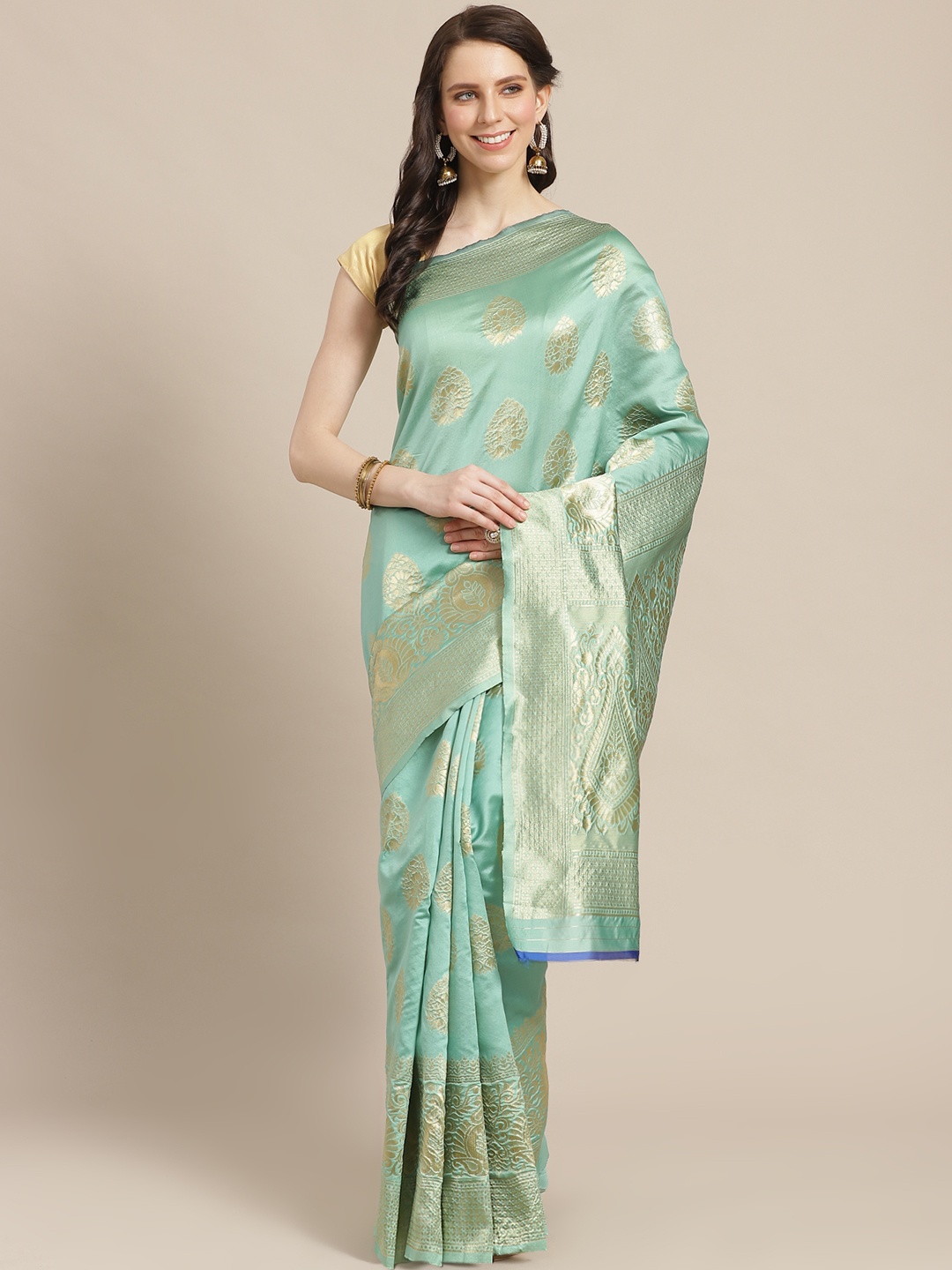 

KALINI Sea Green & Golden Zari Woven Design Saree