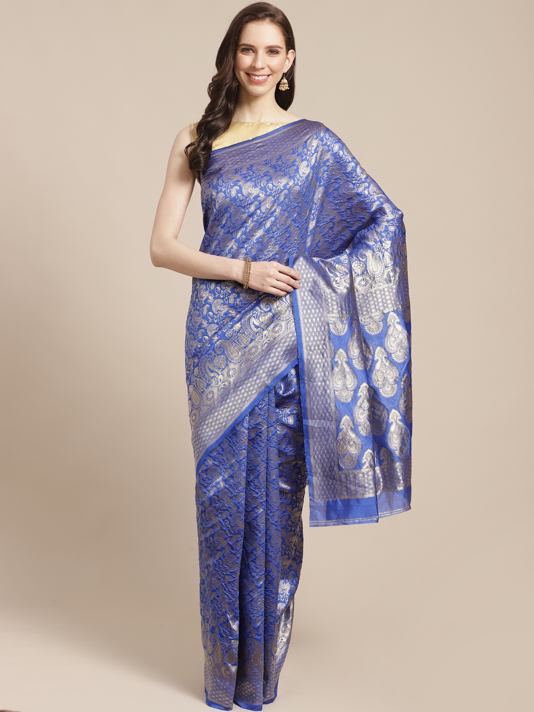 

KALINI Blue & Golden Zari Woven Design Saree