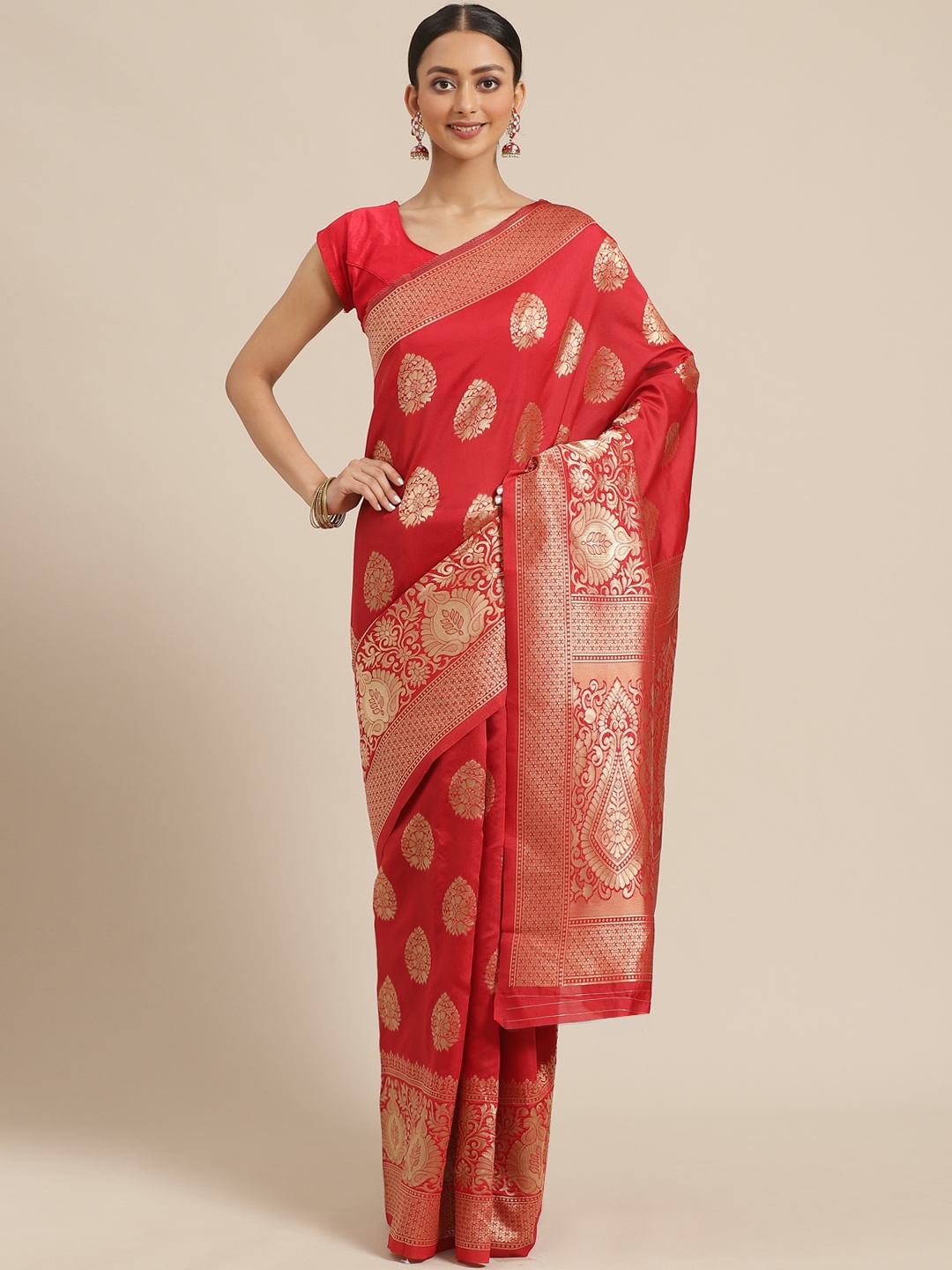 

KALINI Red & Golden Zari Woven Design Saree