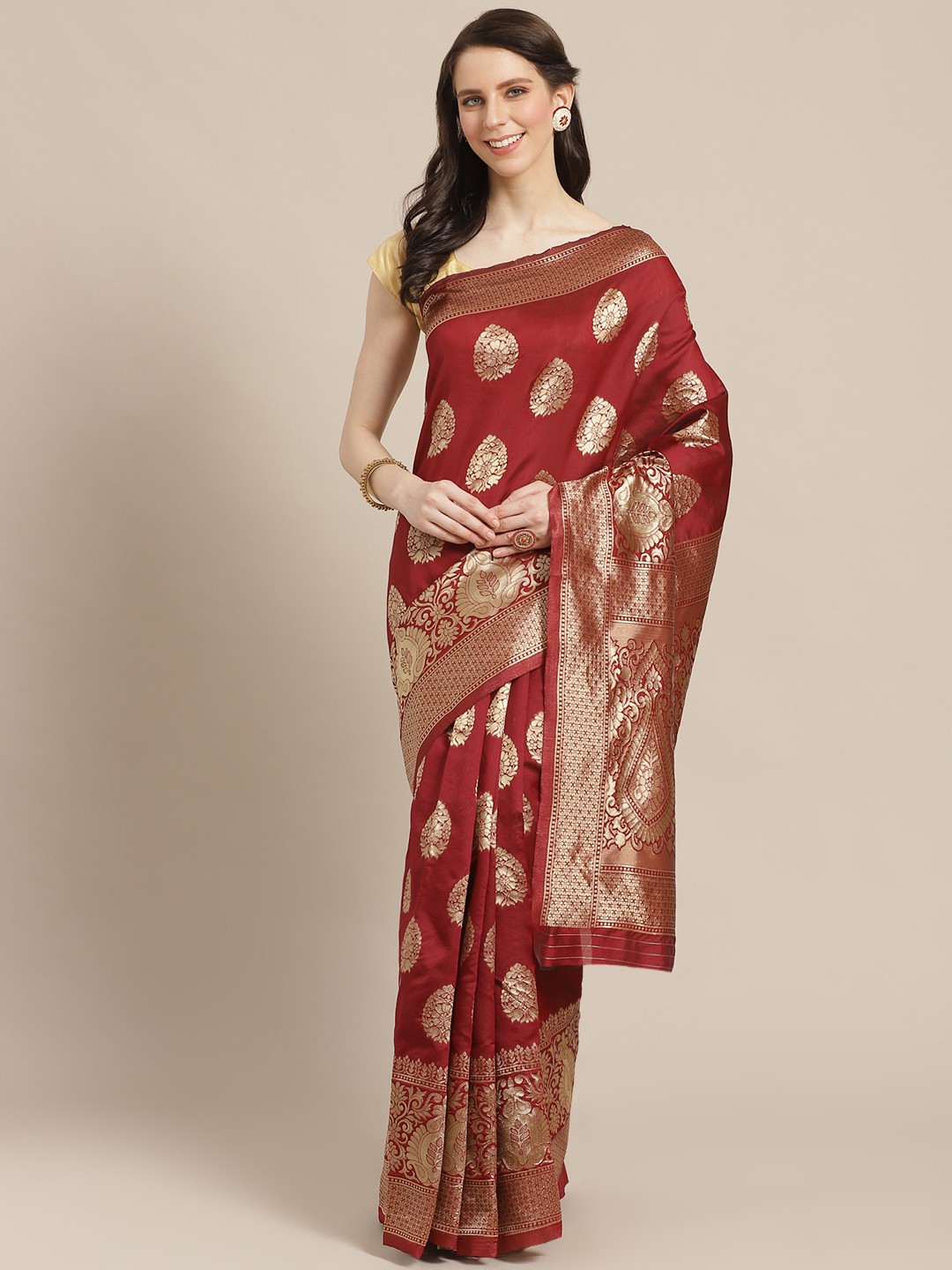

KALINI Maroon & Golden Zari Woven Design Saree