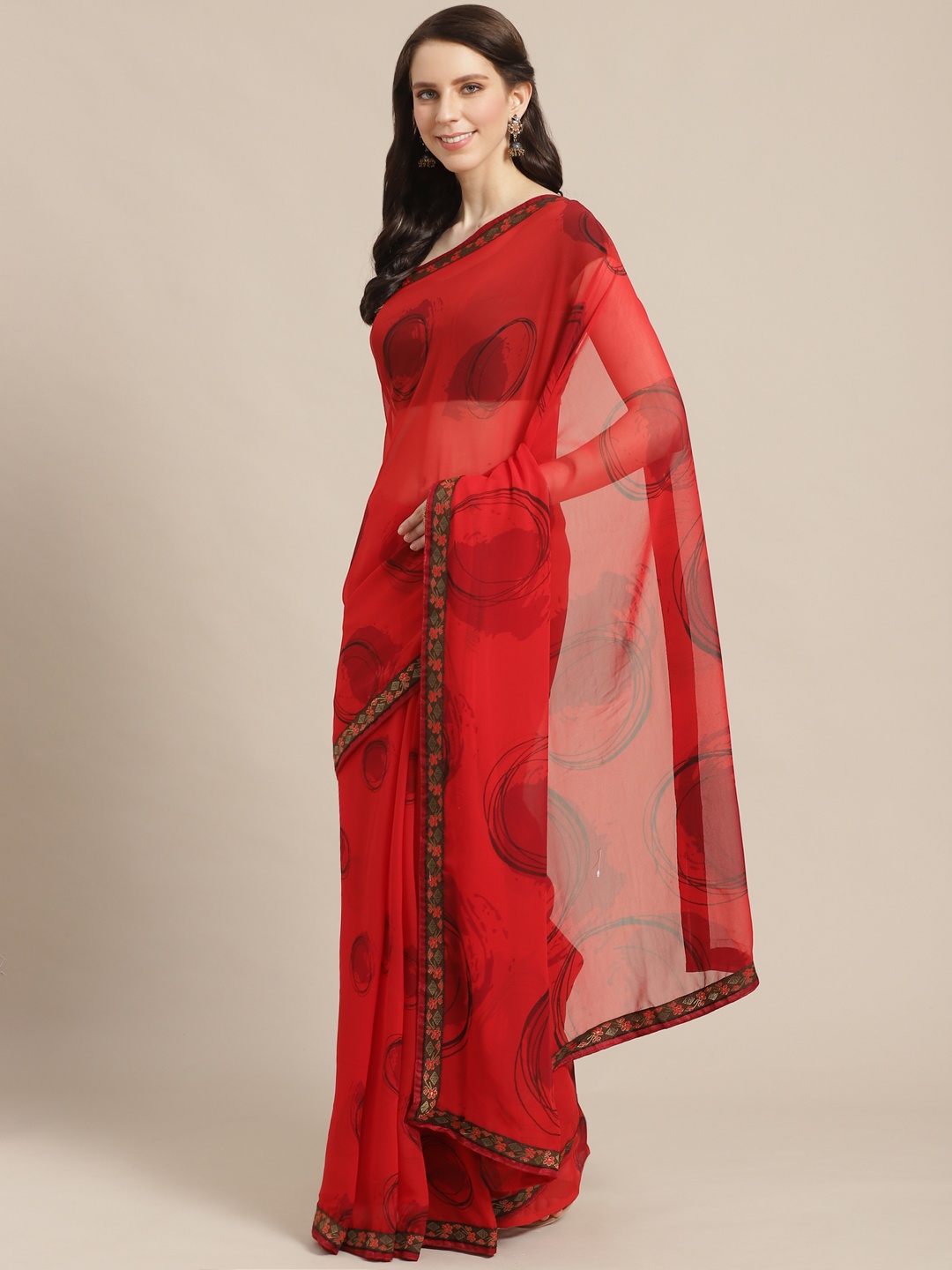 

Mitera Red & Black Printed Saree