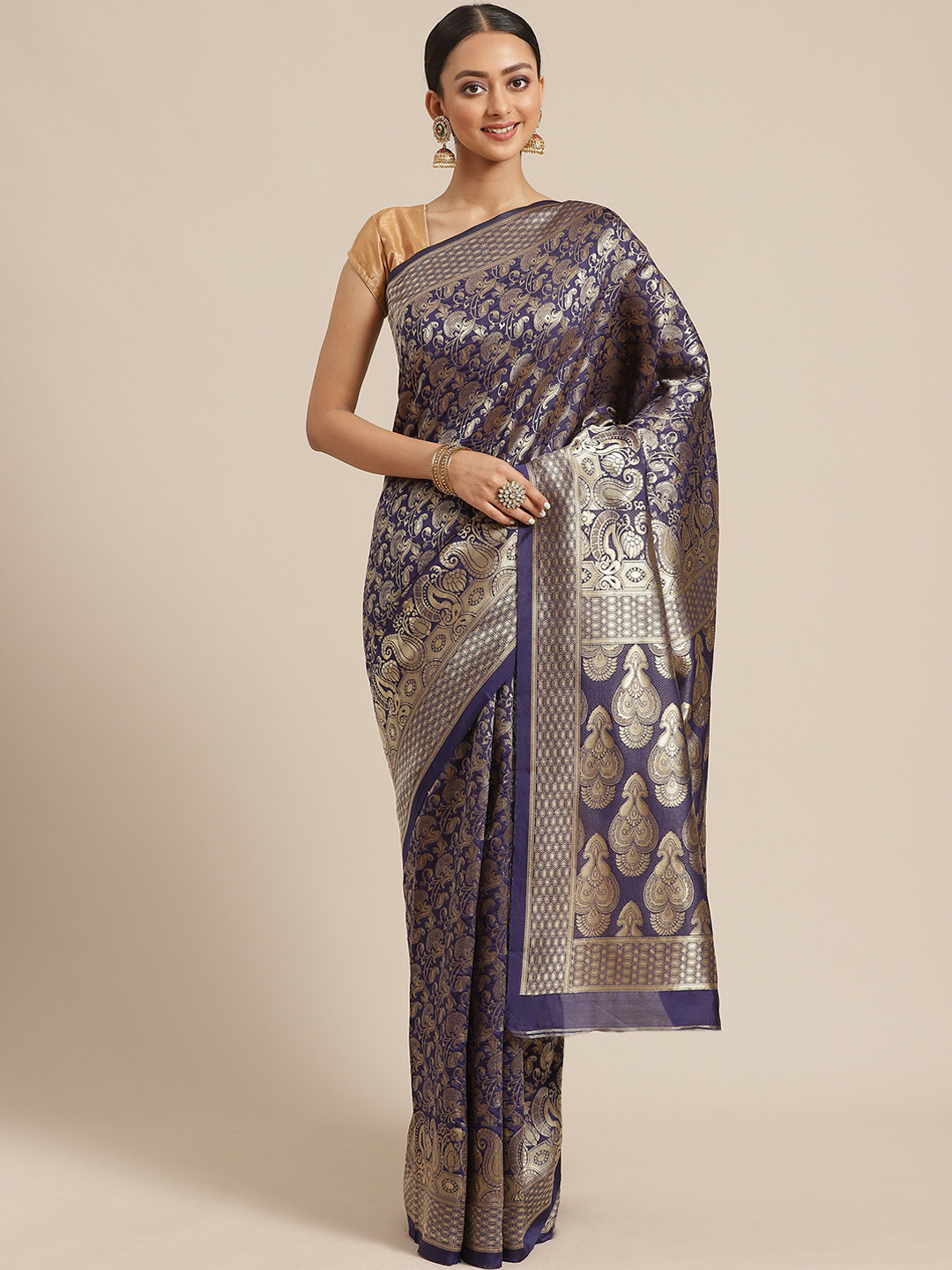 

KALINI Navy Blue & Golden Zari Woven Design Saree
