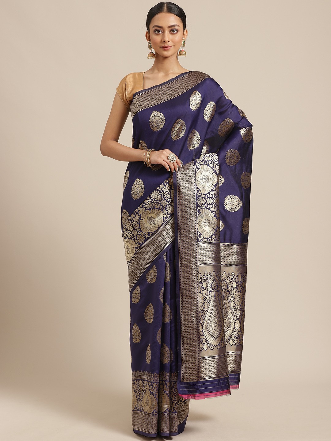 

KALINI Navy Blue & Golden Zari Woven Design Saree