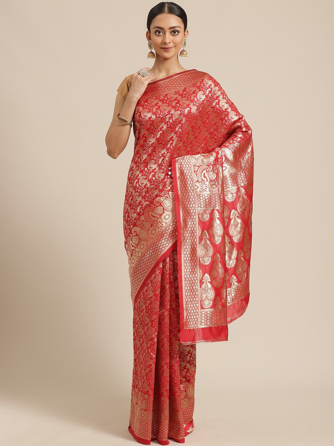 

KALINI Red & Golden Zari Woven Design Saree