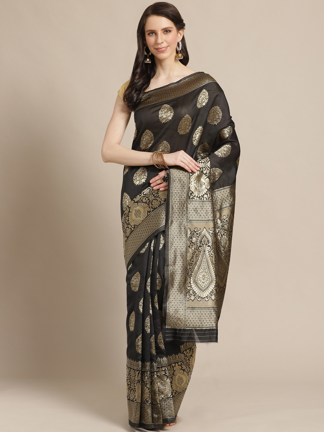 

KALINI Black & Golden Zari Woven Design Saree