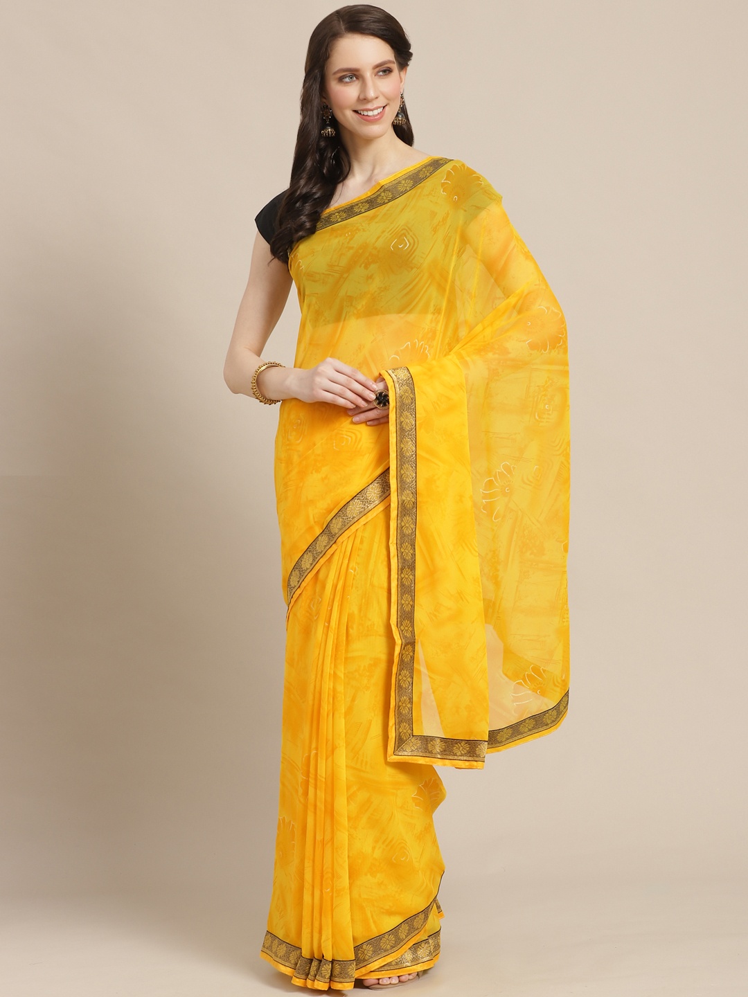 

KALINI Yellow Printed Saree