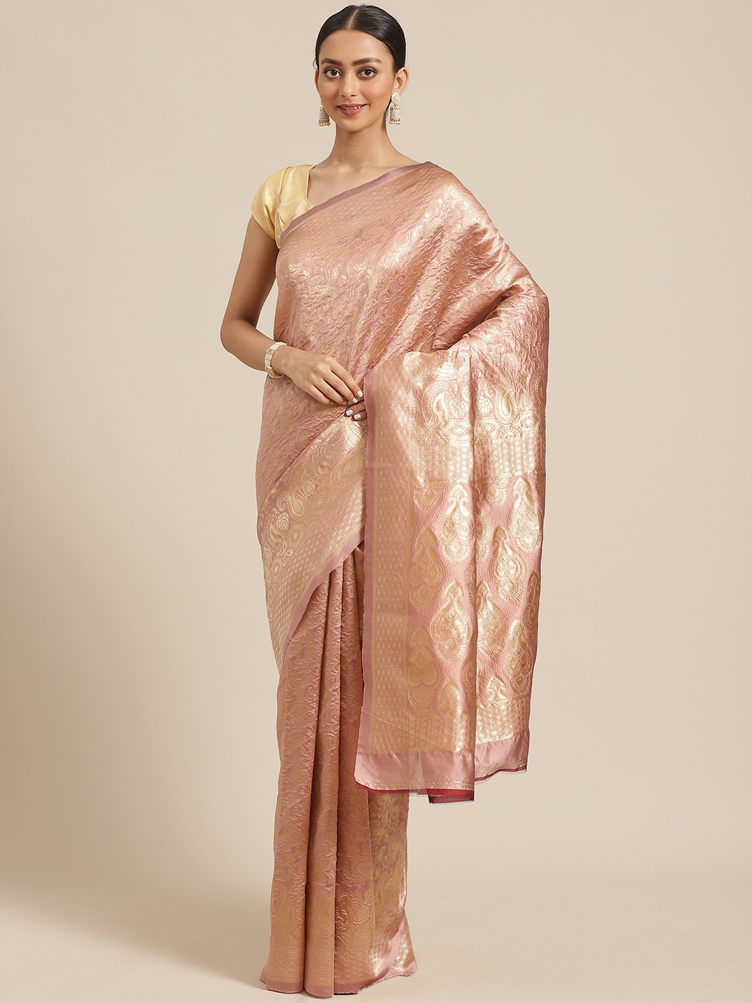 

KALINI Dusty Pink & Golden Zari Woven Design Saree