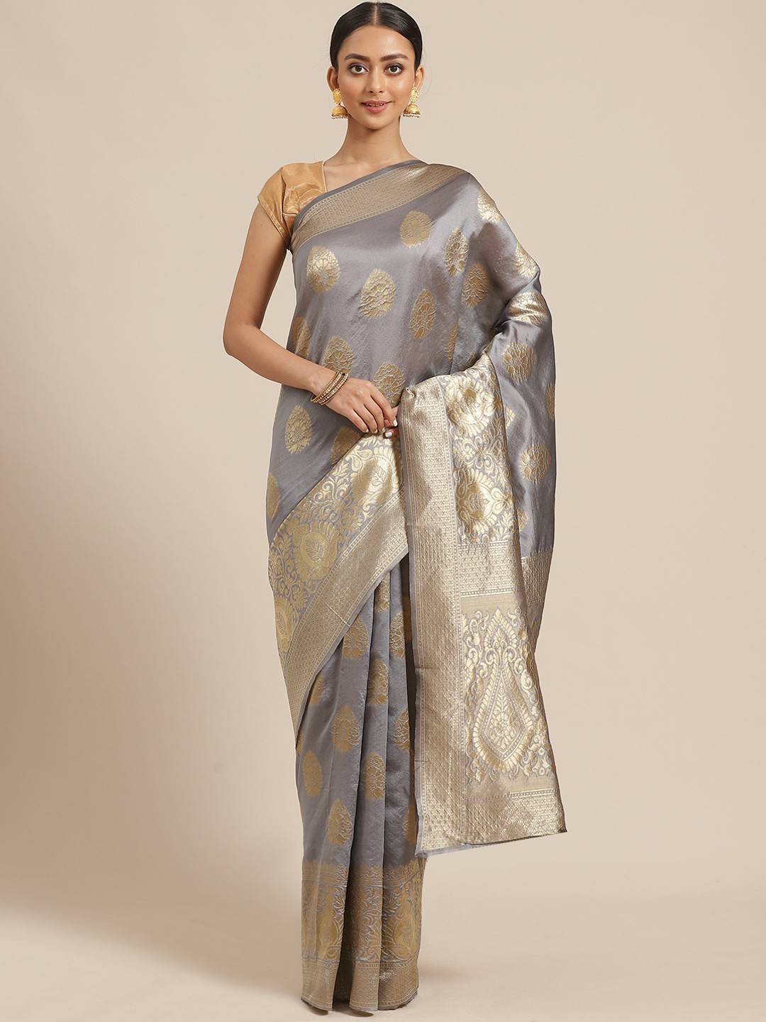 

KALINI Grey & Golden Zari Woven Design Saree