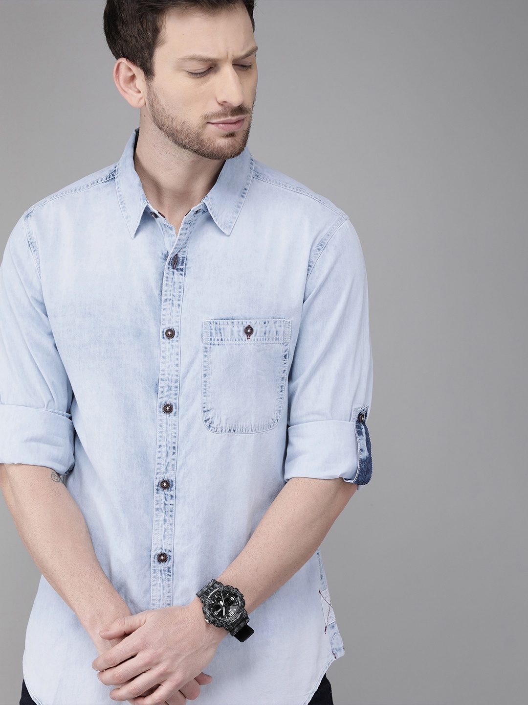 

Roadster Men Blue Pure Cotton Casual Shirt