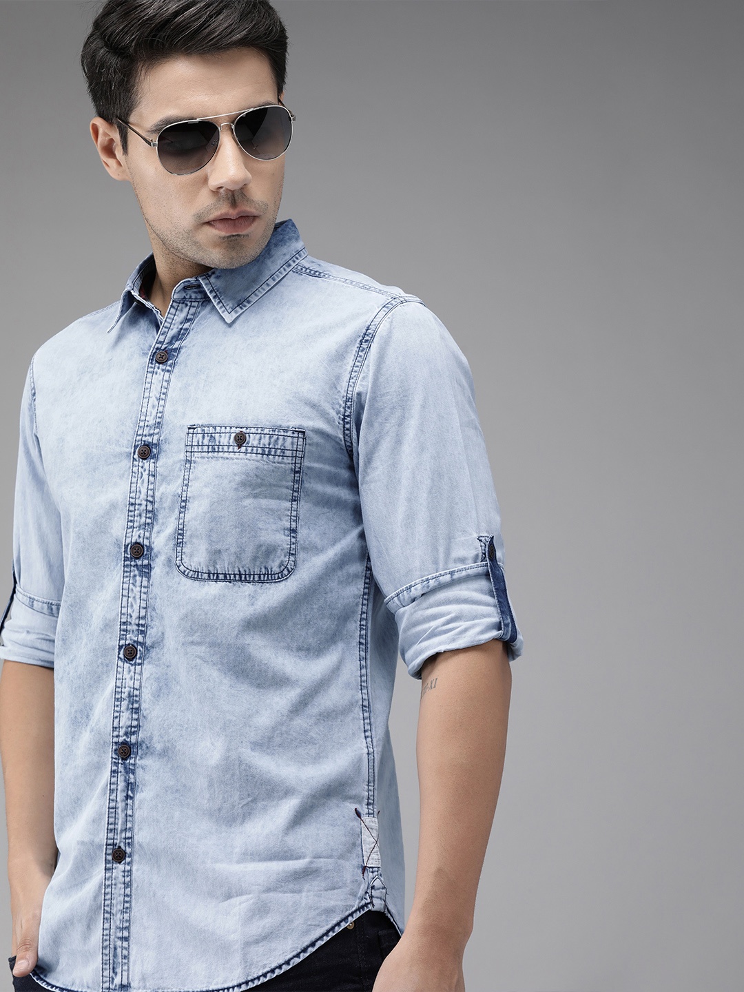 

Roadster Men Blue Denim Shirt