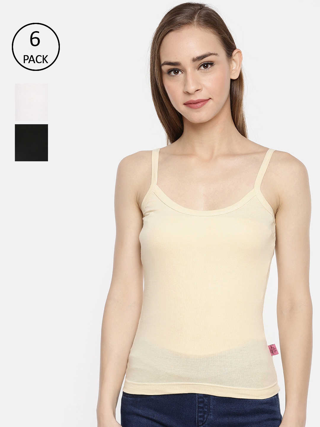 

Dollar Missy Pack of 6 Combed Cotton Camisole 351-BLK-WH-SKN-PO6, Black