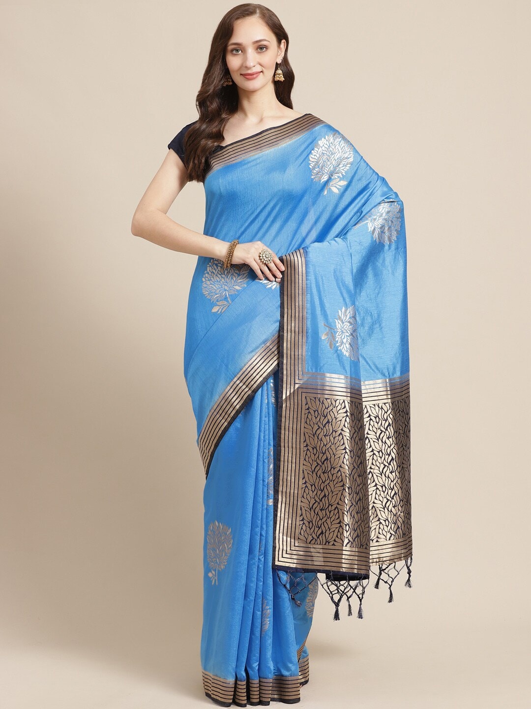 

Shaily Blue & Golden Zari Woven Design Saree