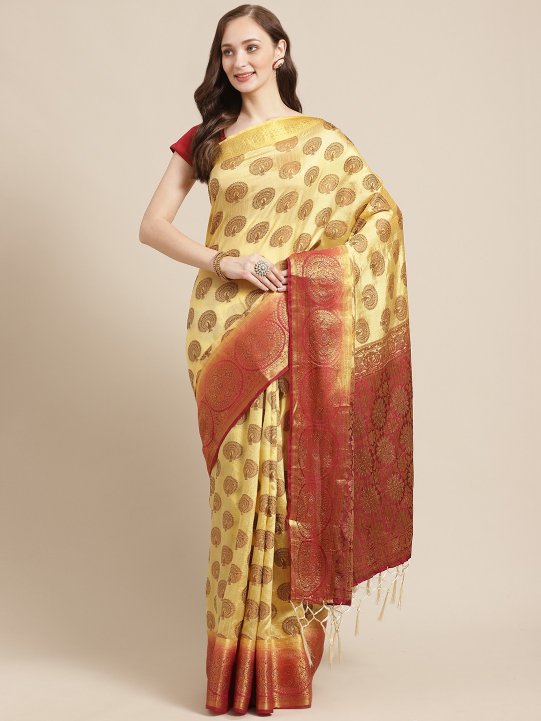 

Shaily Golden & Brown Zari Woven Design Saree, Gold