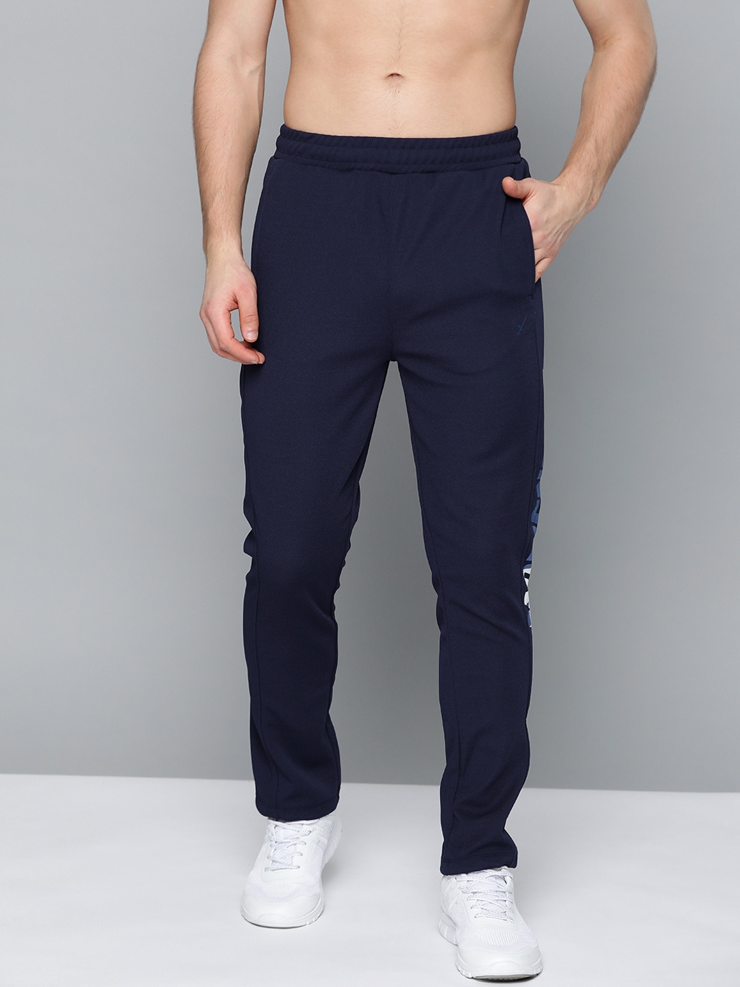 

HRX by Hrithik Roshan Men Medieval Blue Solid Slim Fit Rapid-Dry Lifestyle Track Pants, Navy blue