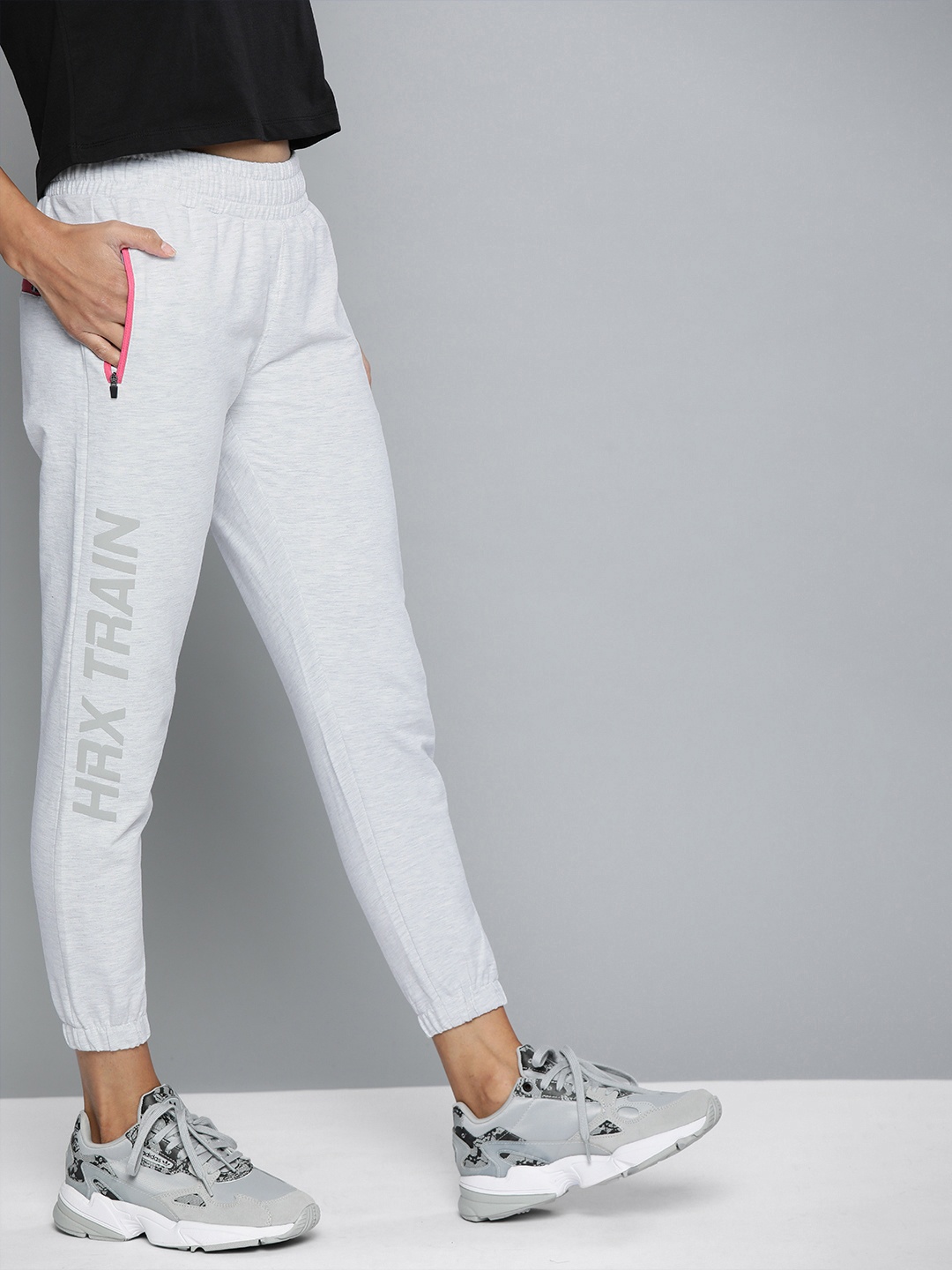 

HRX by Hrithik Roshan Women Grey Melange Solid Slim Fit Training Joggers