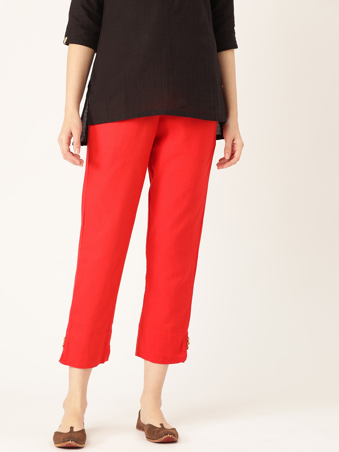 

RANGMAYEE Women Red Straight Fit Solid Regular Trousers