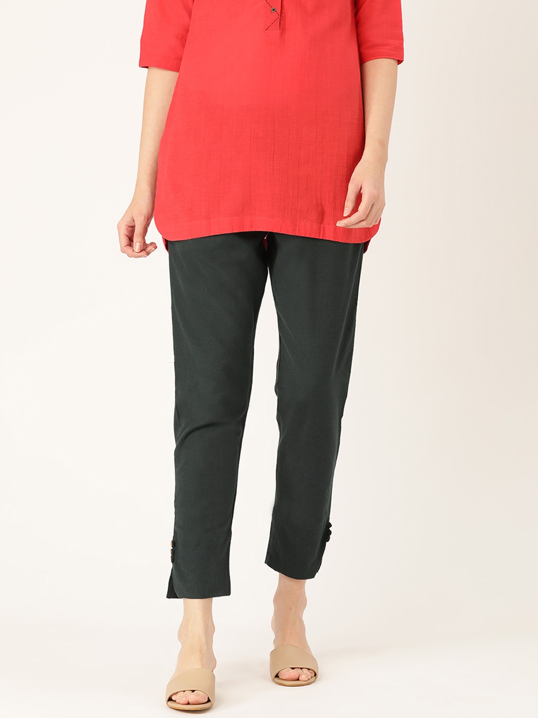 

RANGMAYEE Women Green Straight Fit Solid Regular Trousers