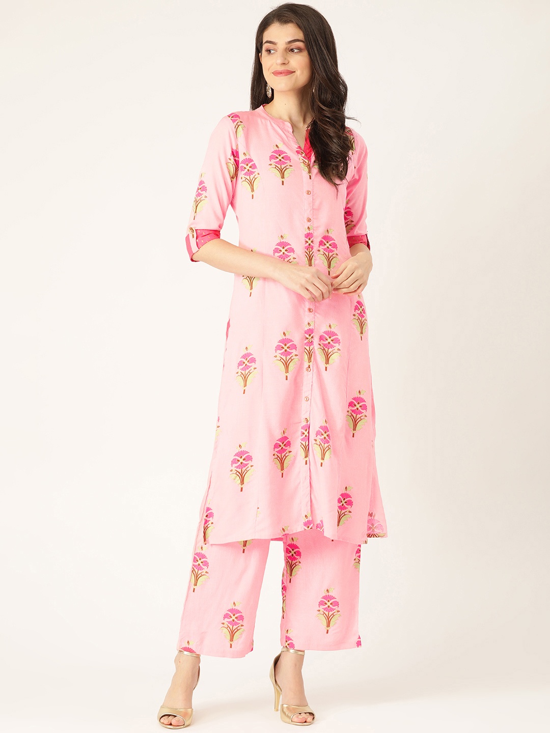 

RANGMAYEE Women Pink & Green Printed Kurta with Palazzos