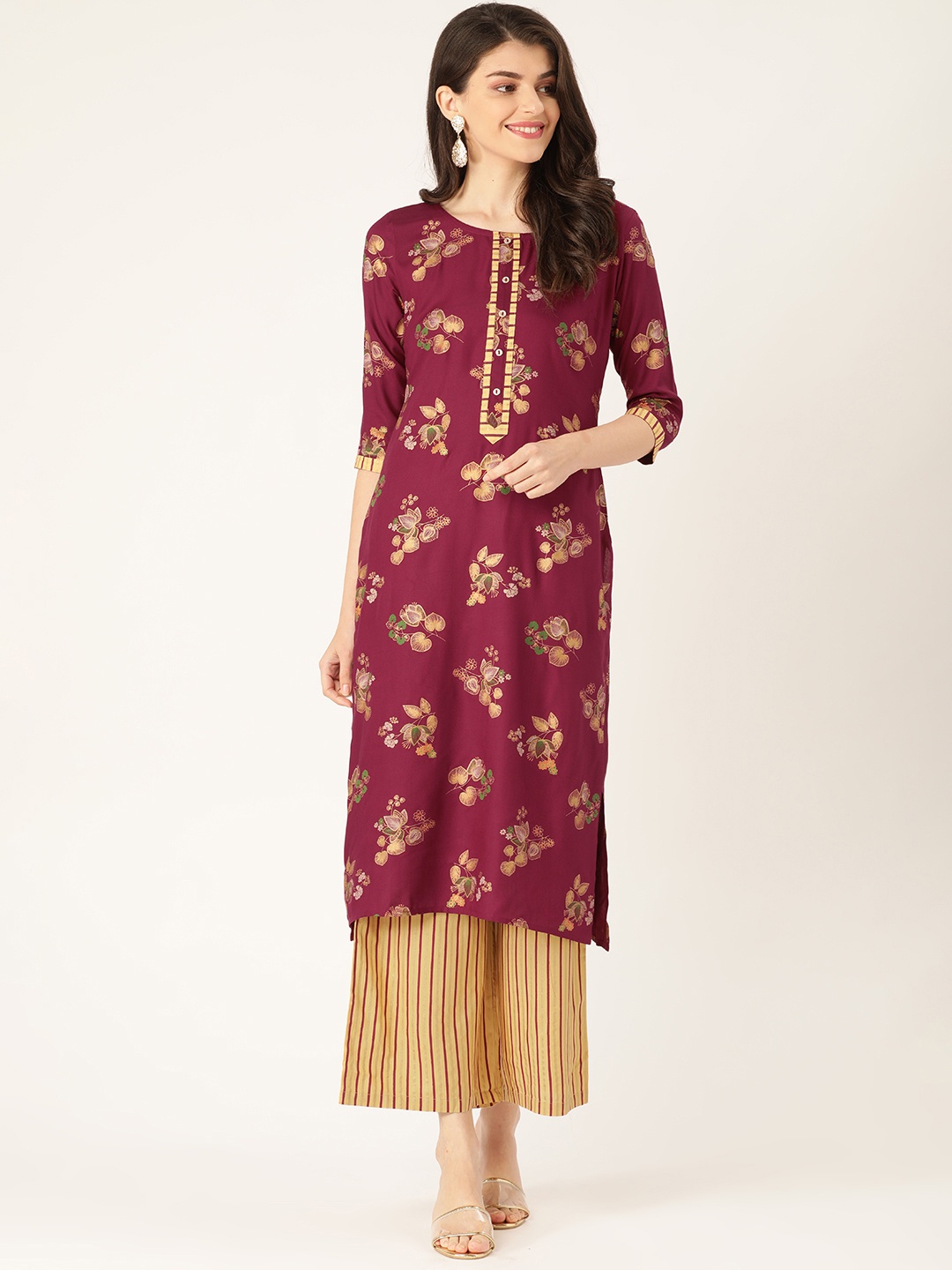 

RANGMAYEE Women Burgundy & Beige Printed Kurta with Palazzos, Maroon