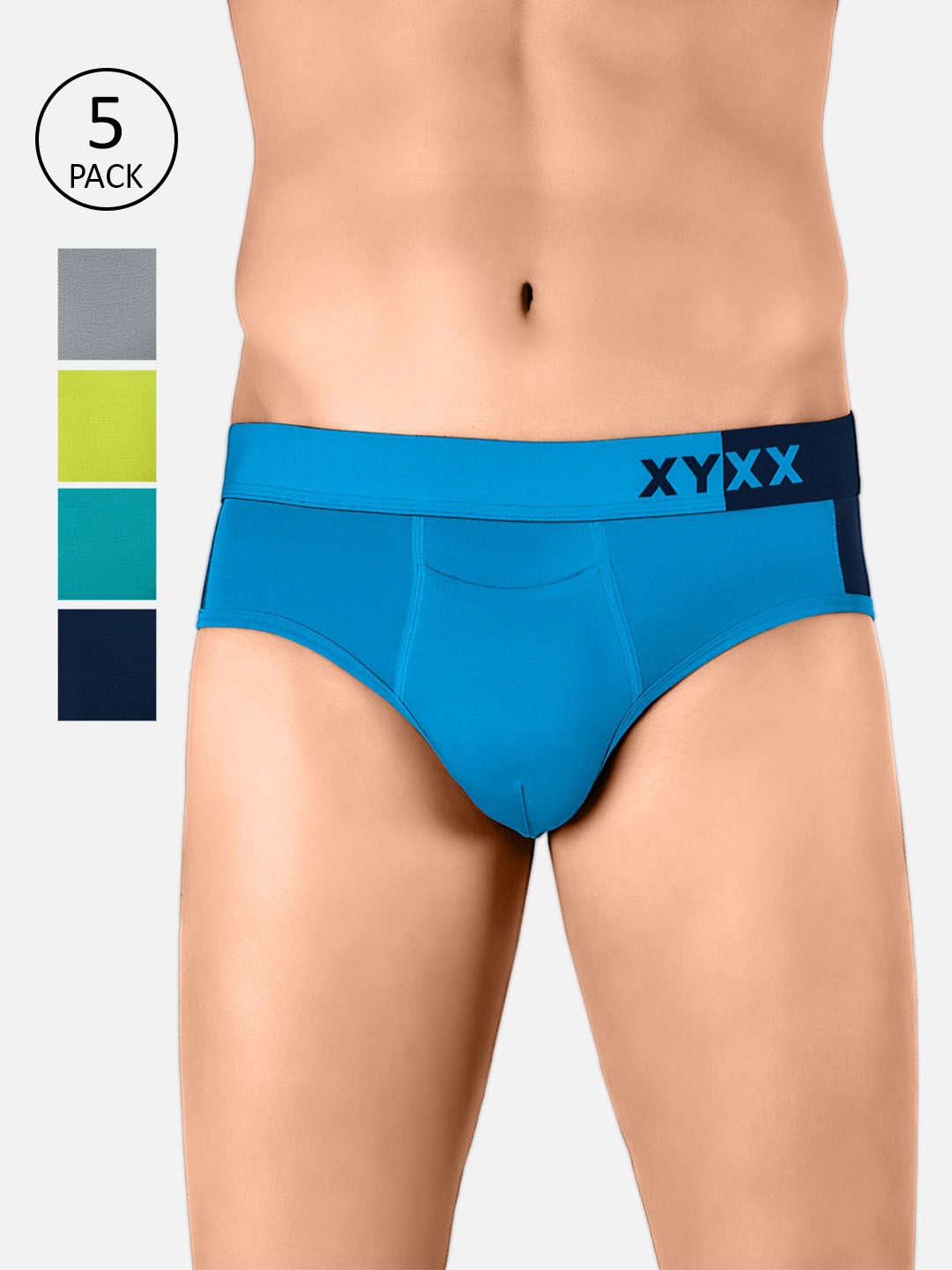 

XYXX Men Pack Of 5 Colourblocked Ultra Soft Antimicrobial Briefs XYBRF5PCKN66, Lime green