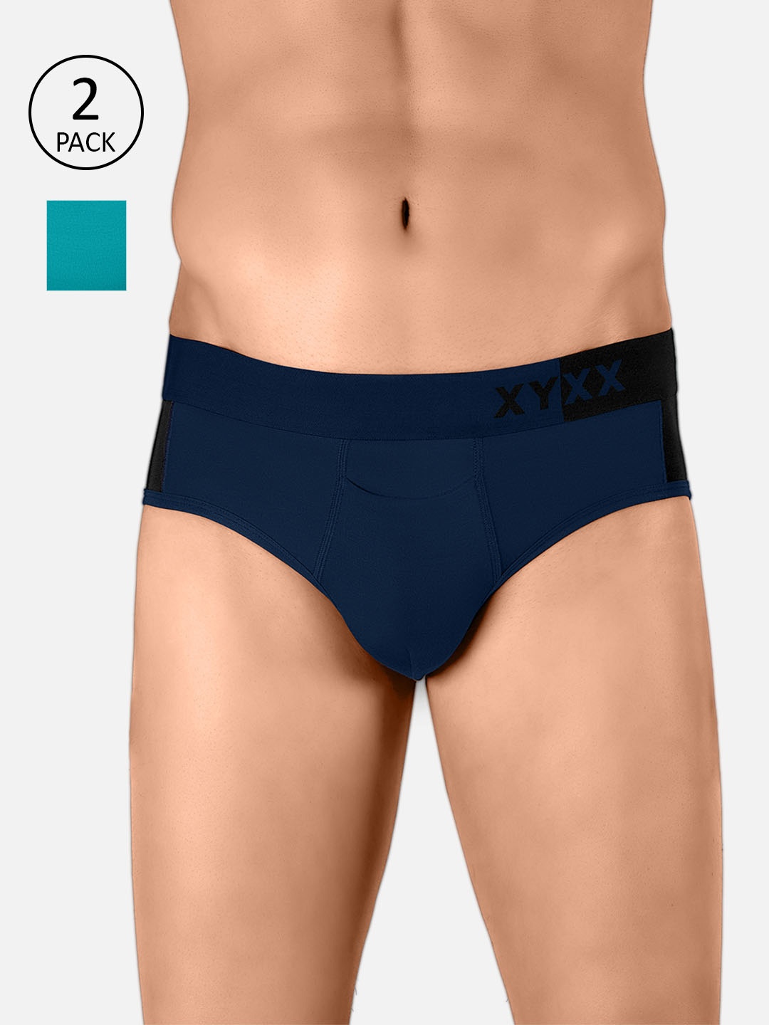 

XYXX Pack Of 2 Colourblocked Ultra-Soft Antimicrobial Basic Briefs XYBRF2PCKN168XXL, Navy blue