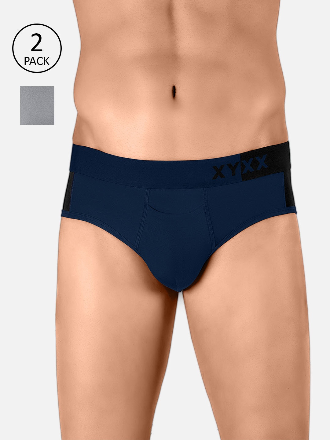 

XYXX Pack of 2 Low-Rise Colourblocked Ultra Soft Antimicrobial Basic Briefs XYBRF2PCKN162, Grey
