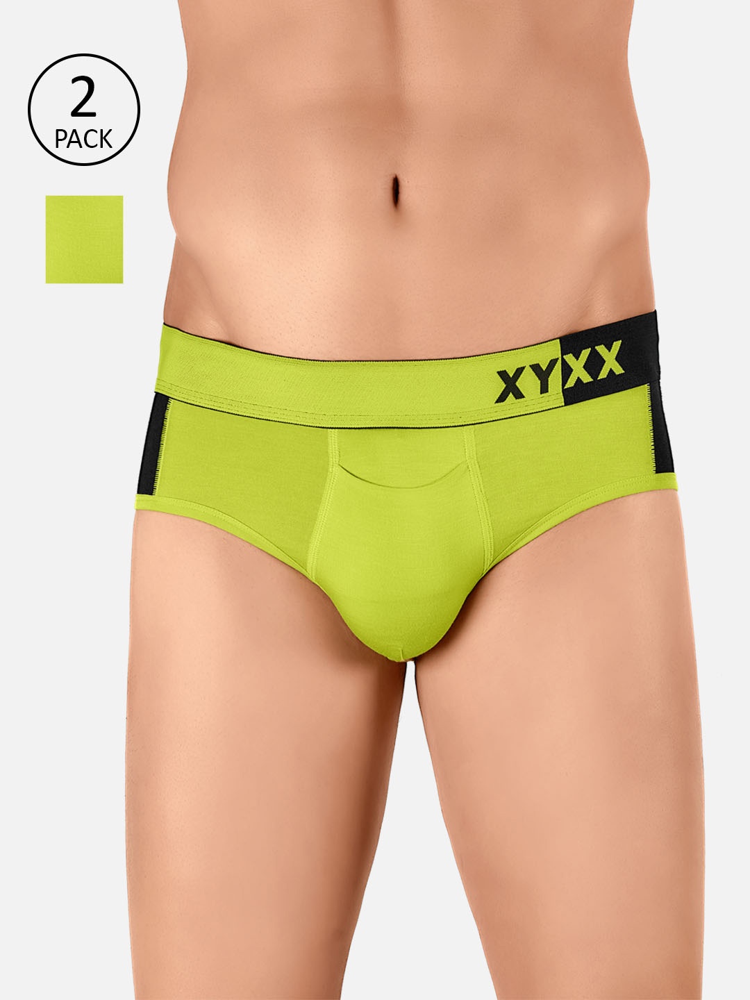

XYXX Men Pack Of 2 Colourblocked Antimicrobial Briefs XYBRF2PCKN171XXL, Lime green