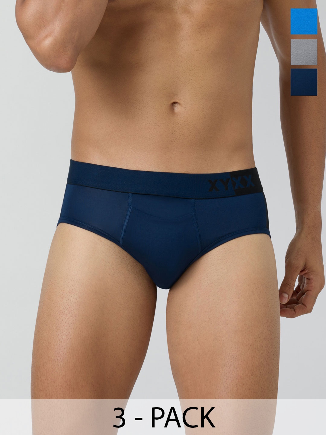 

XYXX Pack Of 3 Low Rise Ultra-Soft Antimicrobial Basic Briefs XYBRF3PCKN257, Navy blue