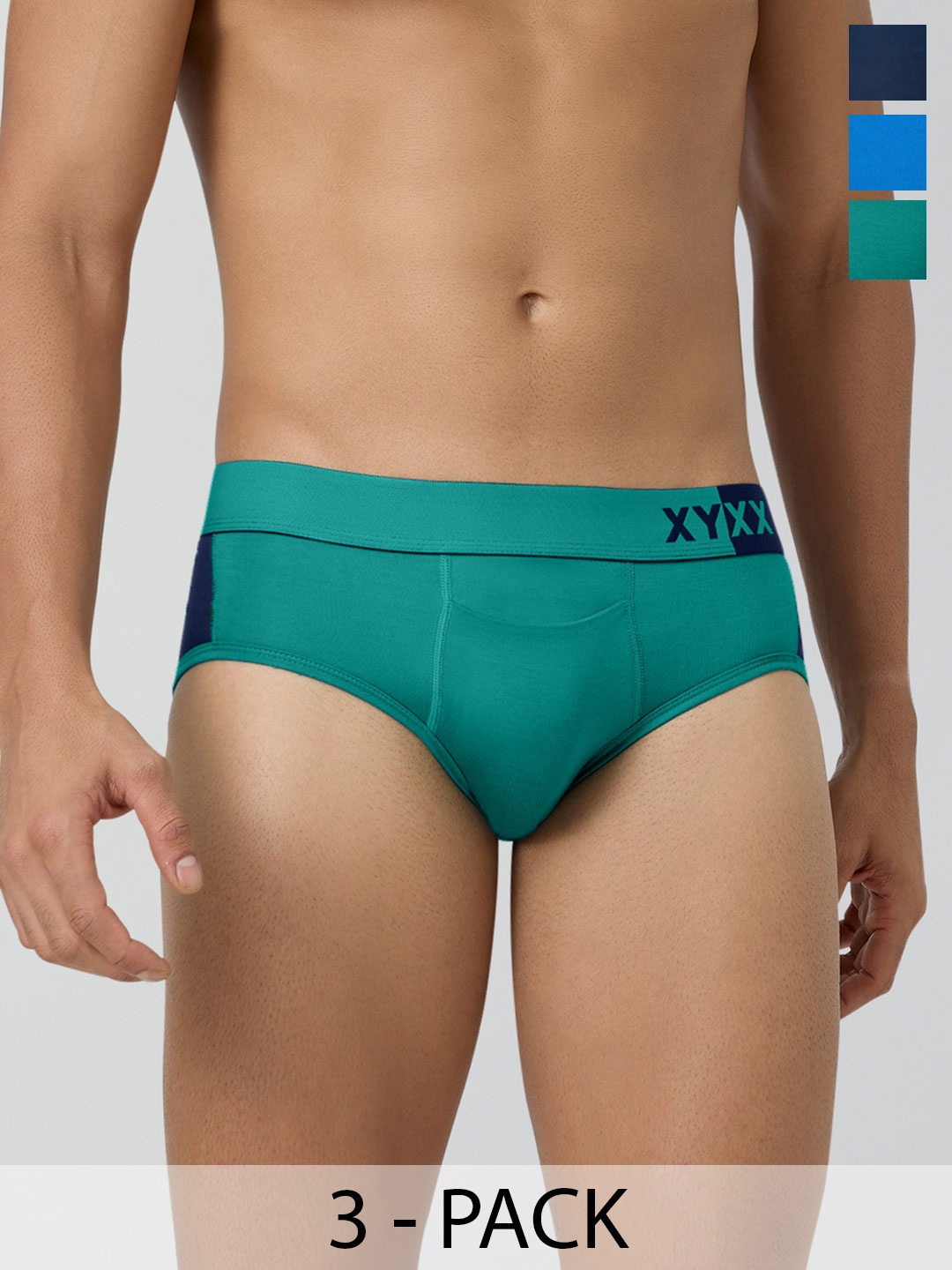 

XYXX Men Pack Of 3 Colourblocked Ultra-Soft Antimicrobial Basic Briefs XYBRF3PCKN265XXL, Blue