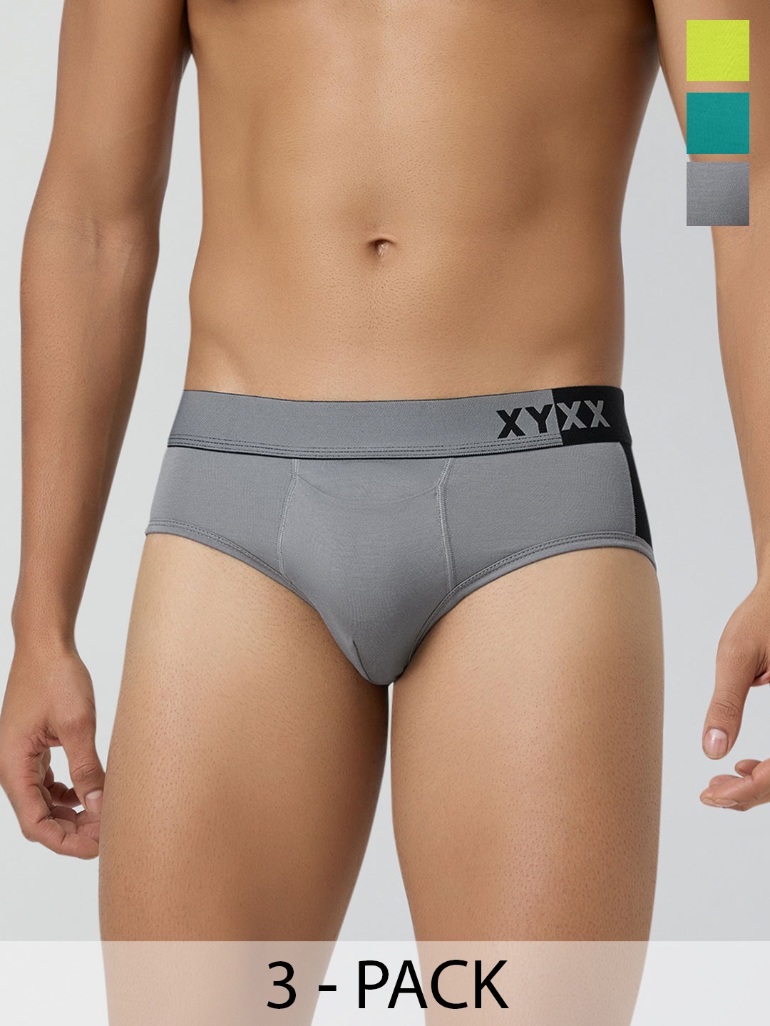 

XYXX Pack Of 3 Colourblocked Ultra-Soft Antimicrobial Basic Briefs XYBRF3PCKN259XXL, Teal