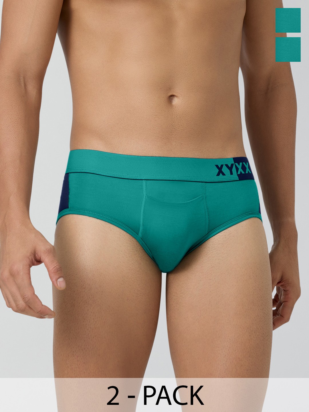 

XYXX Pack Of 2 Colourblocked Ultra-Soft Antimicrobial Basic Briefs XYBRF2PCKN170XXL, Teal