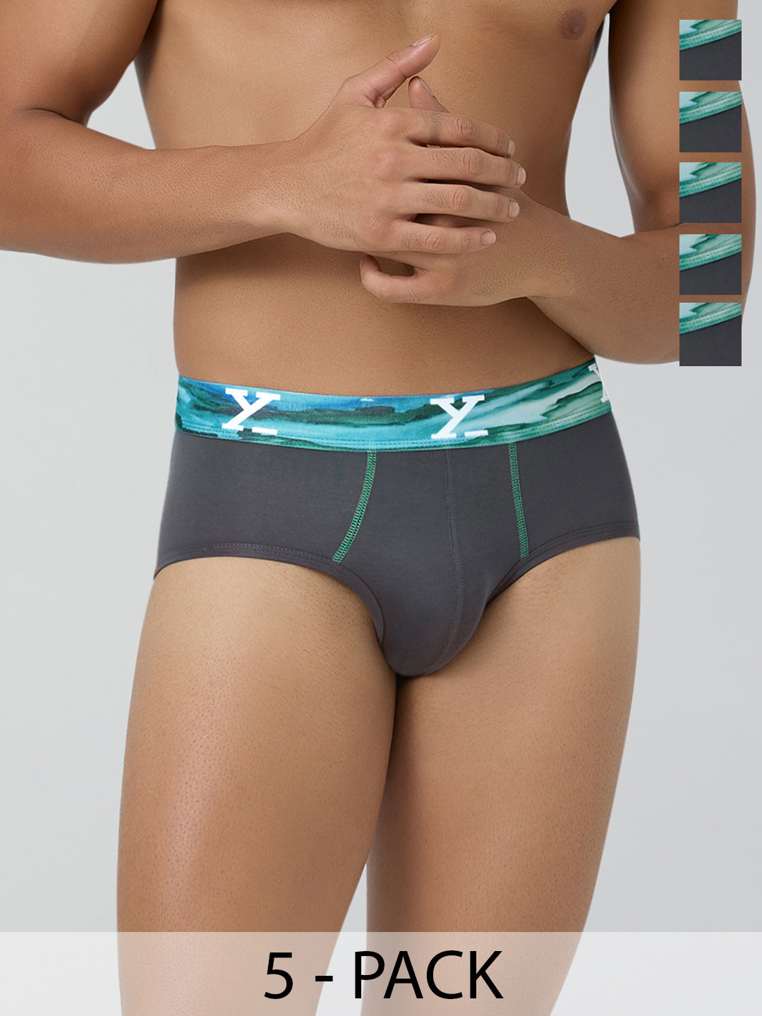 

XYXX Pack Of 5 Low Rise Ultra-Soft Antimicrobial Basic Briefs XYBRF5PCKN45XXL, Grey