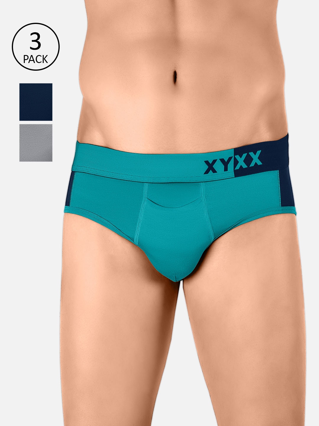 

XYXX Men Pack Of 3 Colourblocked Antimicrobial Basic Briefs XYBRF3PCKN261, Teal