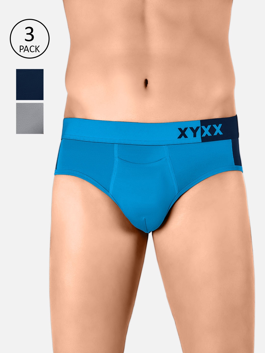 

XYXX Men Pack Of 3 Colourblocked Antimicrobial Basic Briefs XYBRF3PCKN257, Blue