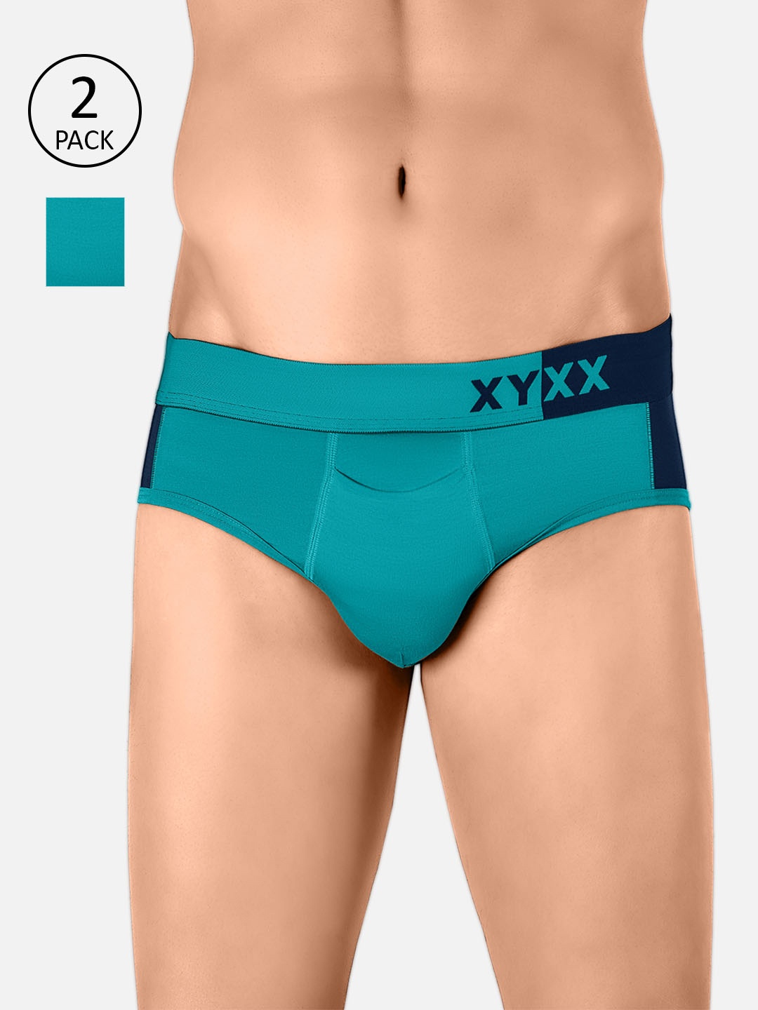 

XYXX Men Pack Of 2 Colourblocked Antimicrobial Basic Briefs XYBRF2PCKN170XXL, Teal
