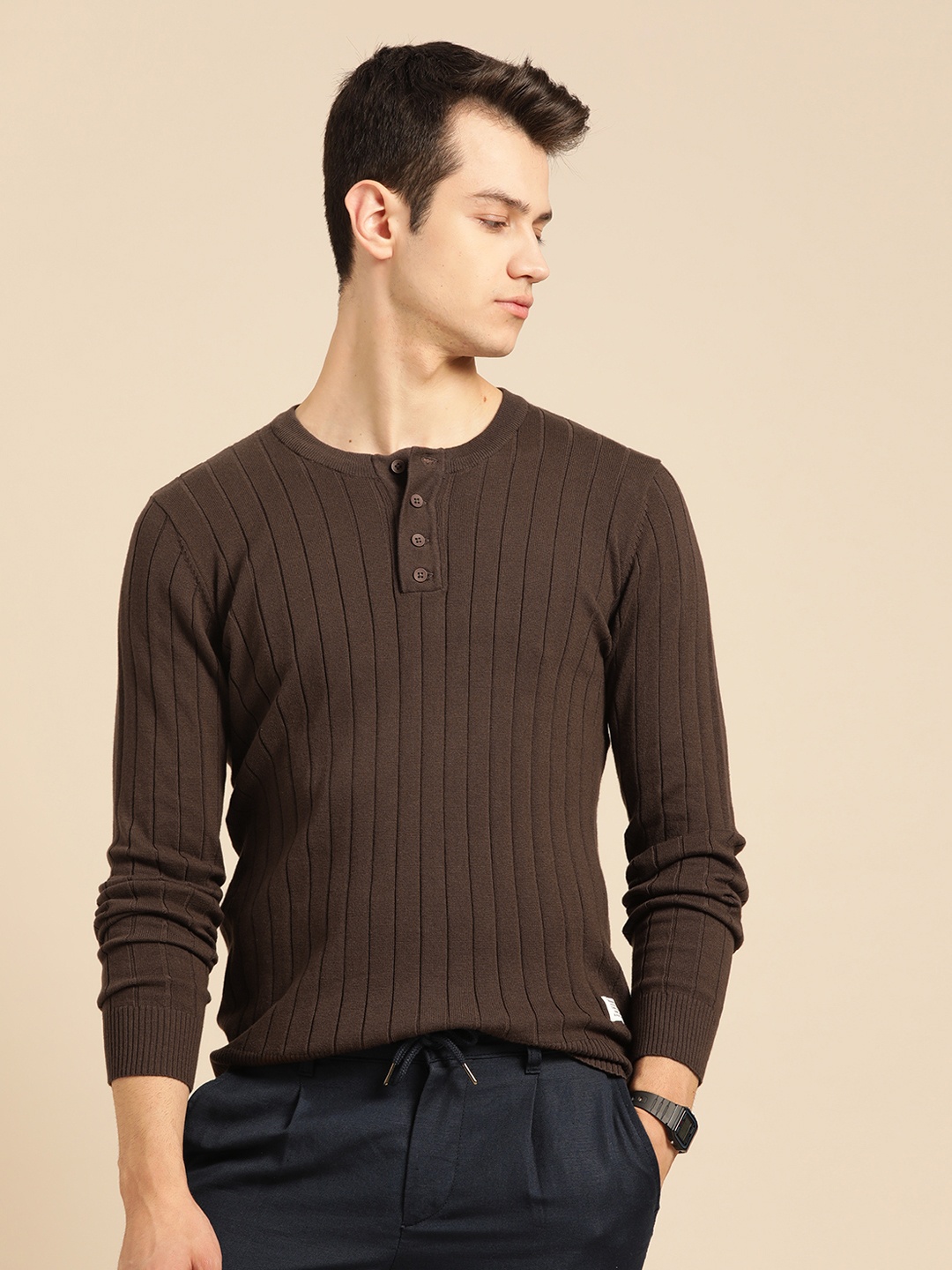 

Mr Bowerbird Men Brown Striped Pullover