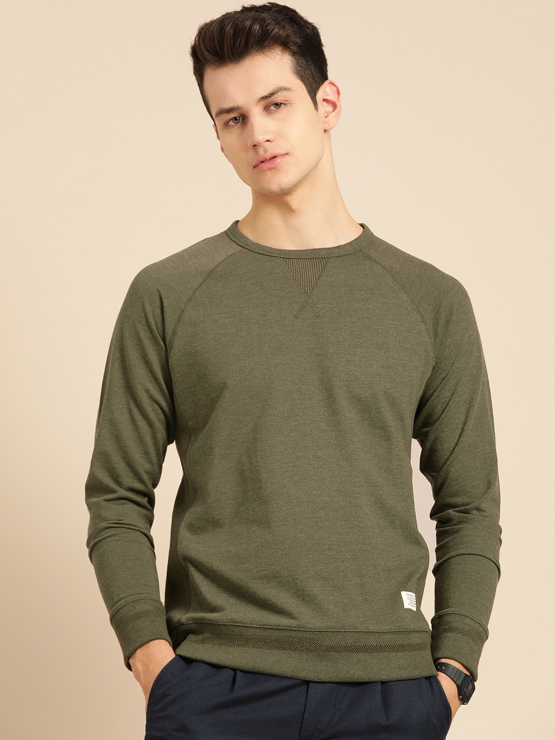 

Mr Bowerbird Men Olive Green Solid Sweatshirt