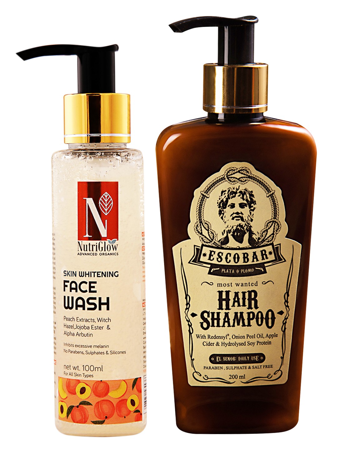 

Nutriglow Advanced Organics Skin Whitening Face Wash 100 ml & Escobar Hair Shampoo 200 ml, Multi